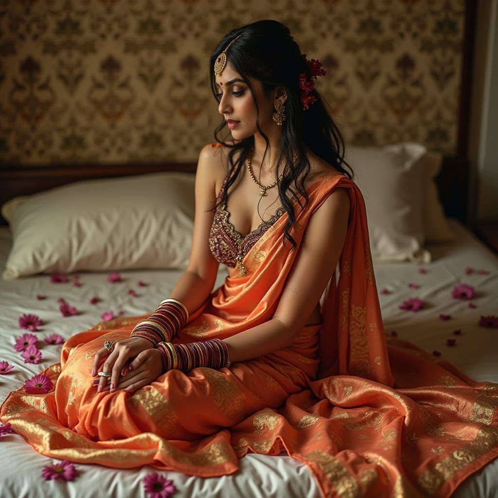 Ethereal Bride Reveal in Warm Coral Satin Nightdress