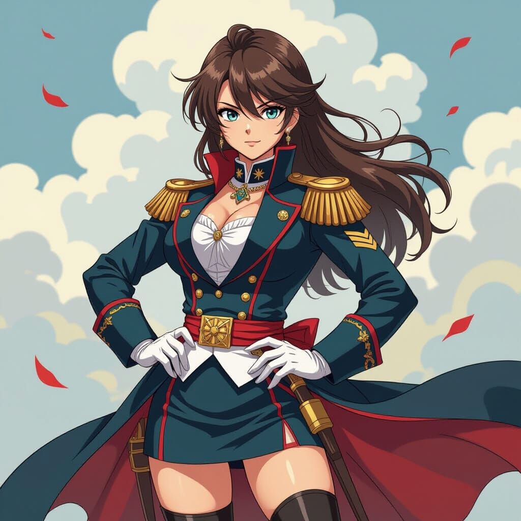 Heroic Female Napoleon in Anime Key Visual Style