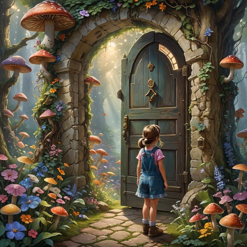 Magical Door in Lush Forest, Ethereal Fantasy