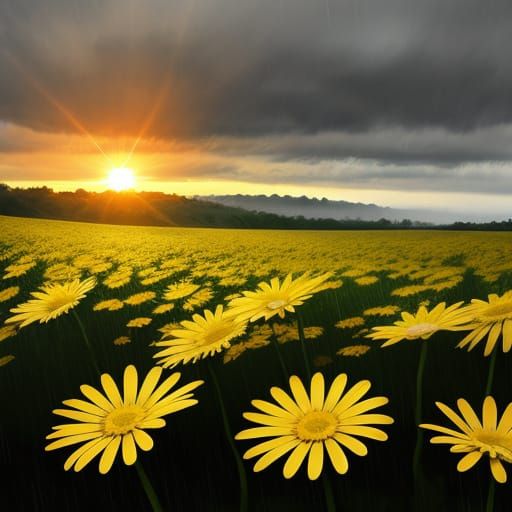 Daisies Bathed in Rain at Dawn