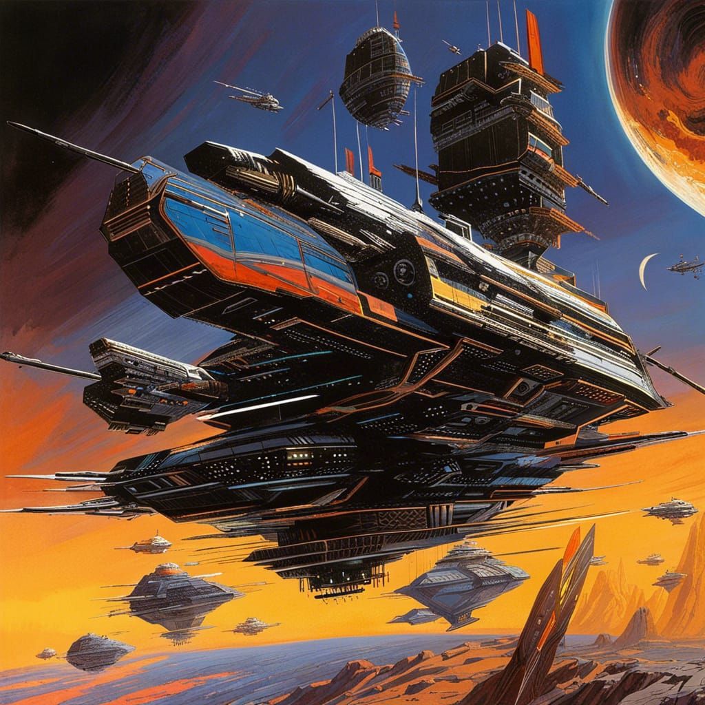 Epic Space Battle in Chris Foss Style