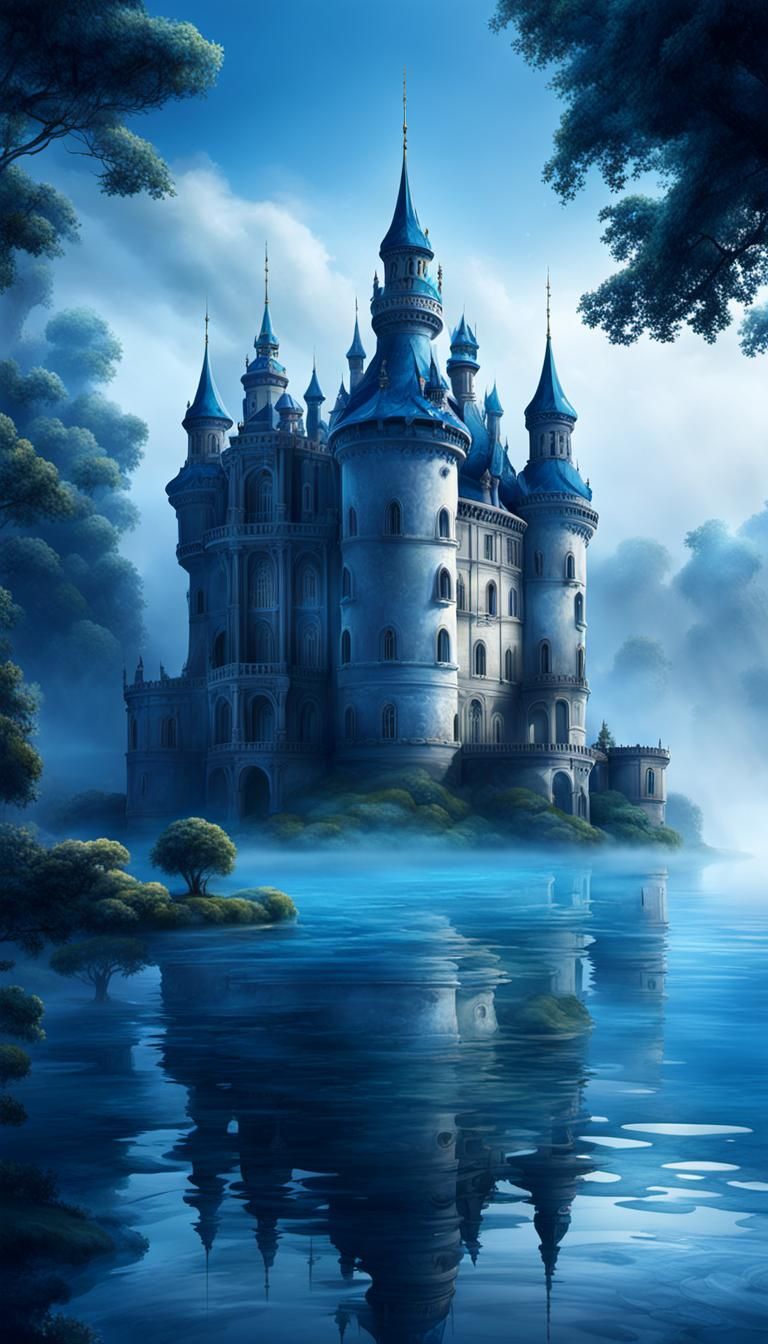 Majestic Castle in Mist: Rococo-Baroque Concept Art
