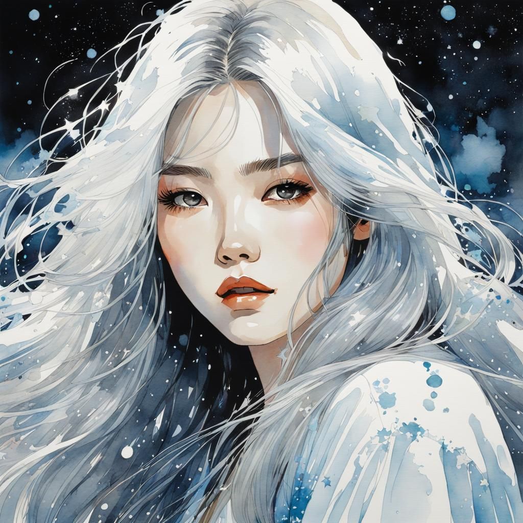 Ethereal Woman Portrait in Watercolor Style