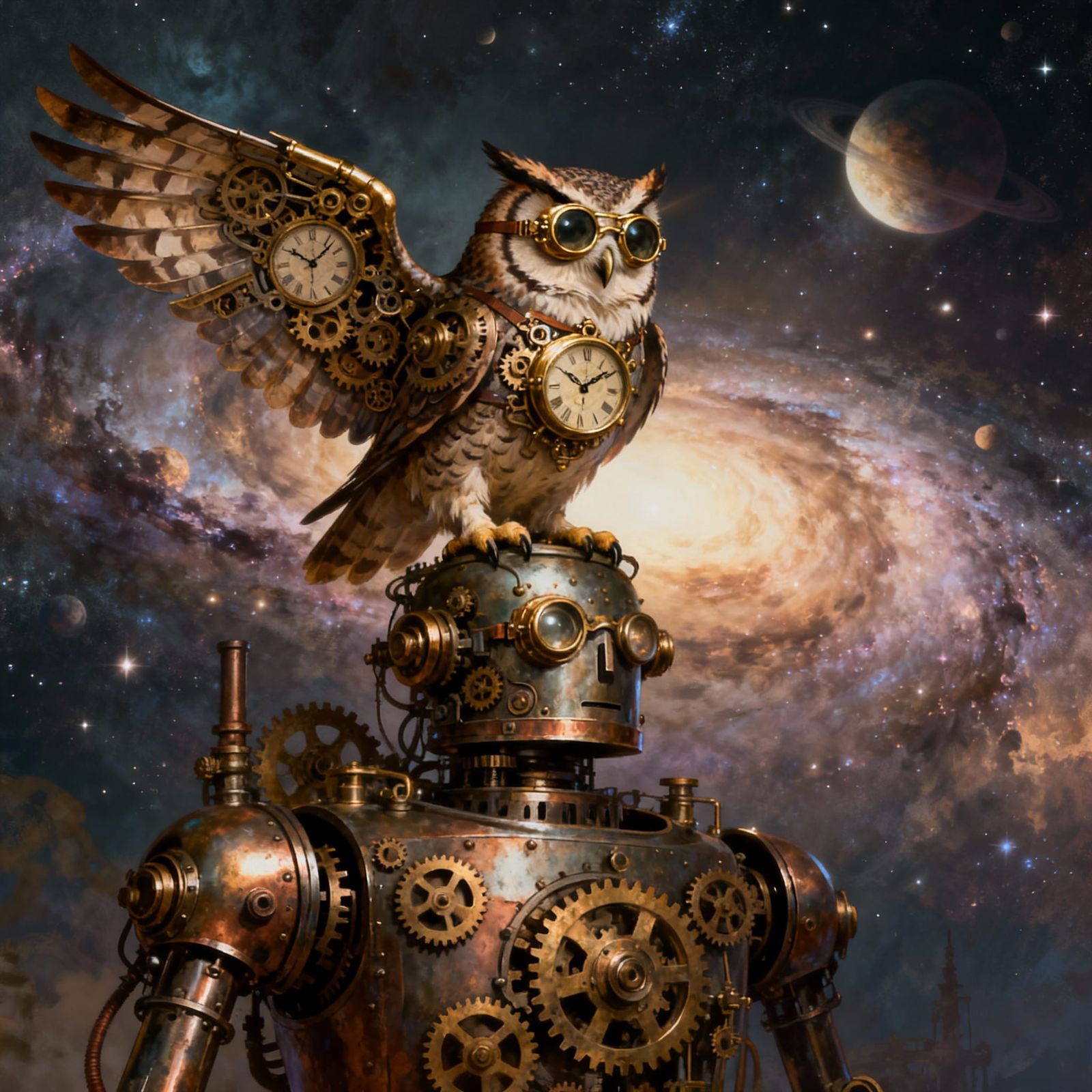 A majestic owl with intricate gears and wings  (  Prompt by ...