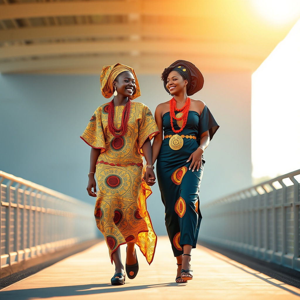 Nigerian Couple Strolling on Catwalk in Golden Light