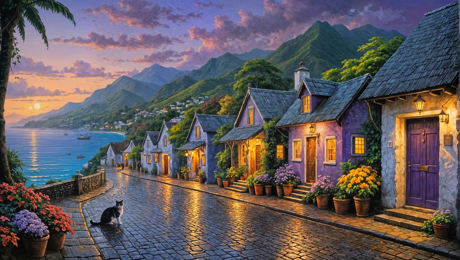 Jamaican Street Scene in Impressionist Style