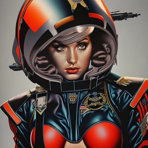 Retro Bomber Girl Pinup in Hyperrealistic Style
