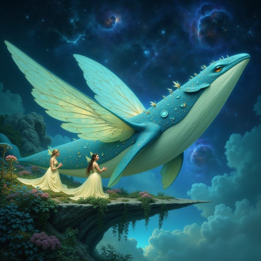 Sprites Weave Starlight Blankets for Celestial Whale