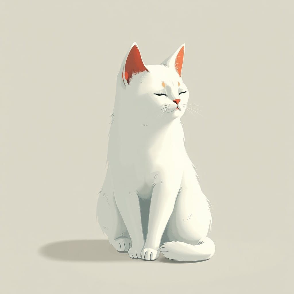 Whimsical White Cat in Soothing Contemplative Mood