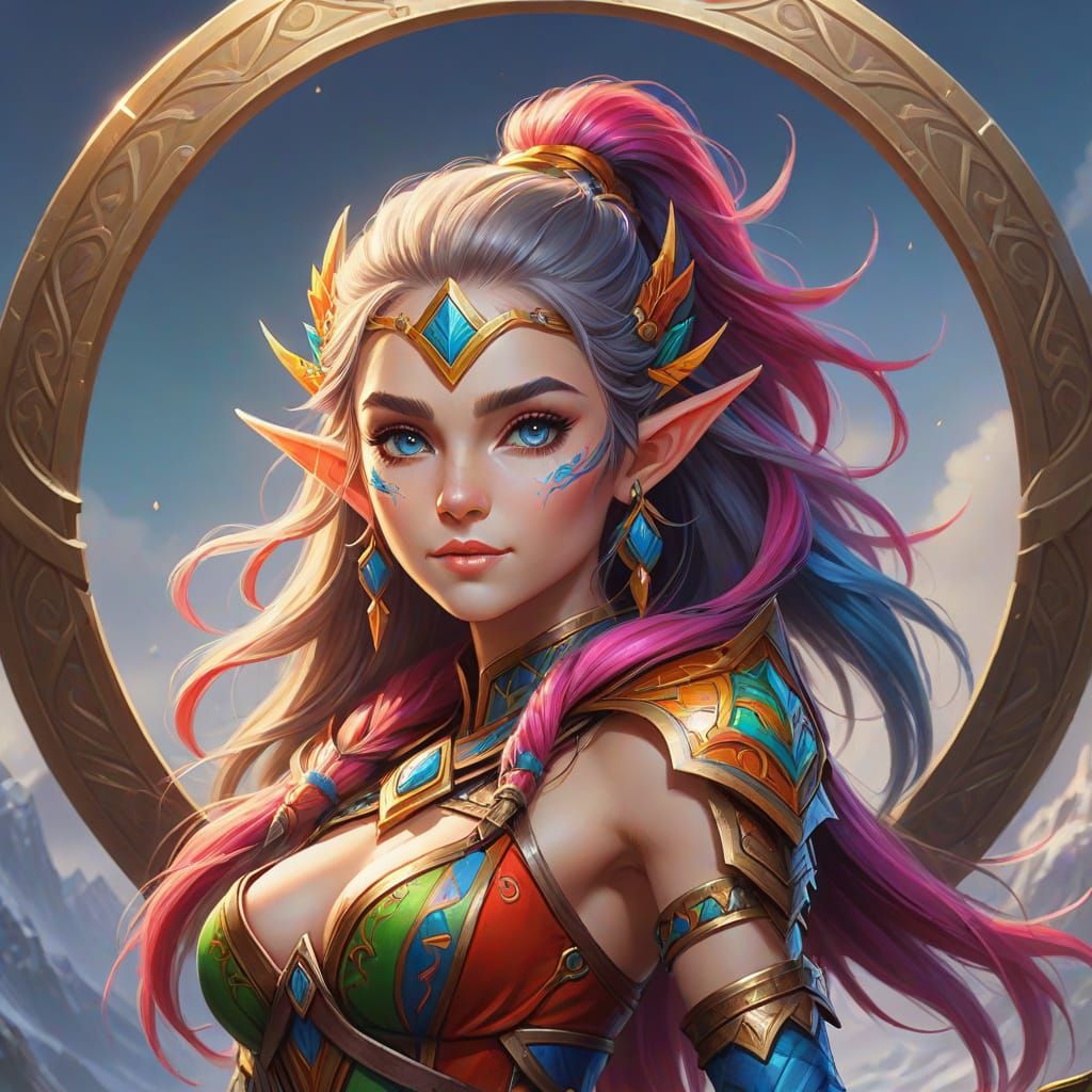 Vibrant Elf Warrior in Lush Forest