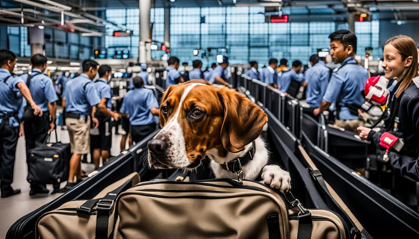 Curious Hound Sniffs through Suitcase