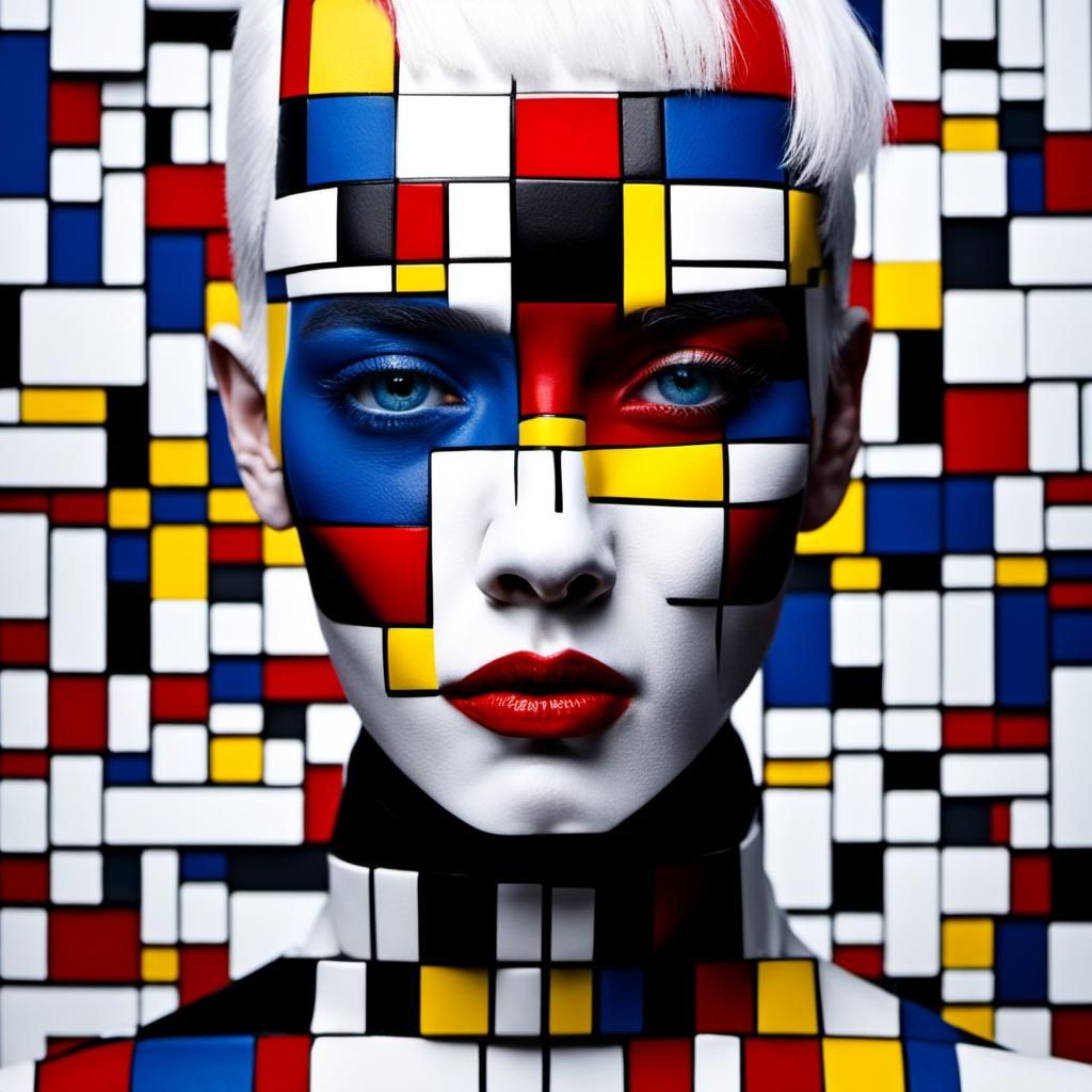Mondrian-Inspired Portrait with Bold Primary Colors