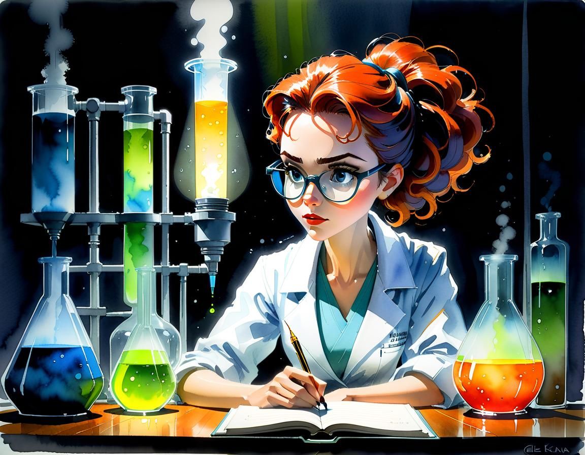 Young Mad Scientist in Watercolor Storybook Style