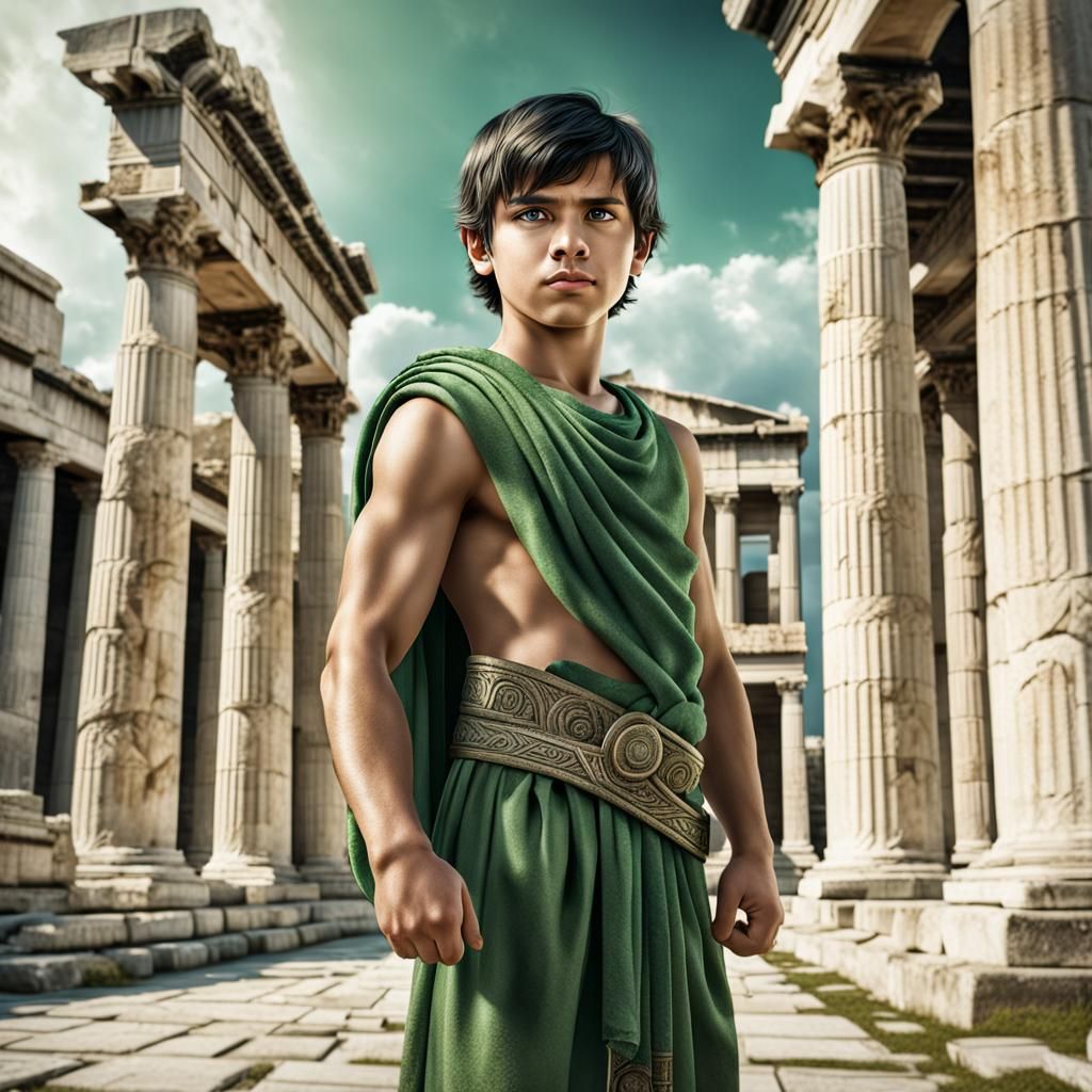 Young Boy in Toga With Bow in Greece