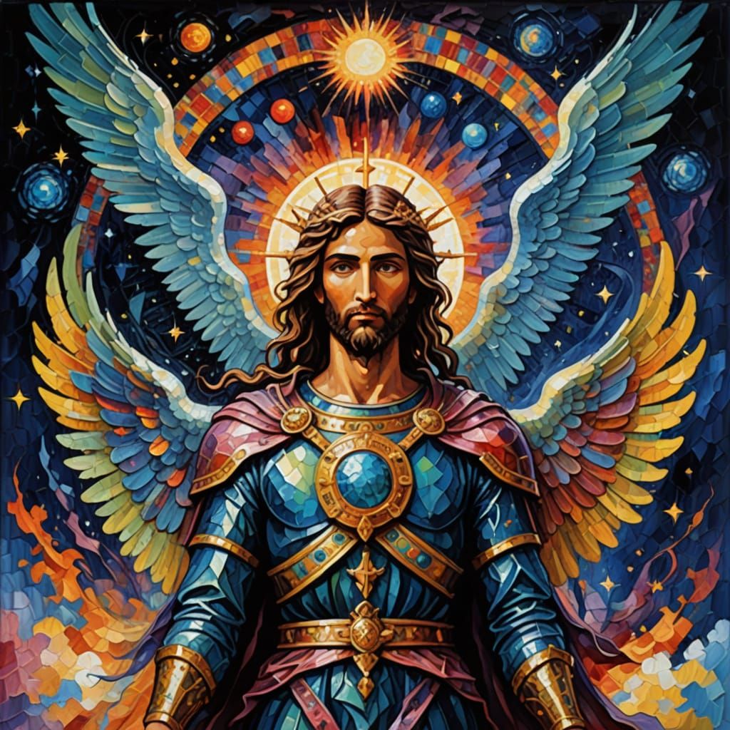 Angels Fill the Universe in Vibrant Neo-Impressionist Style