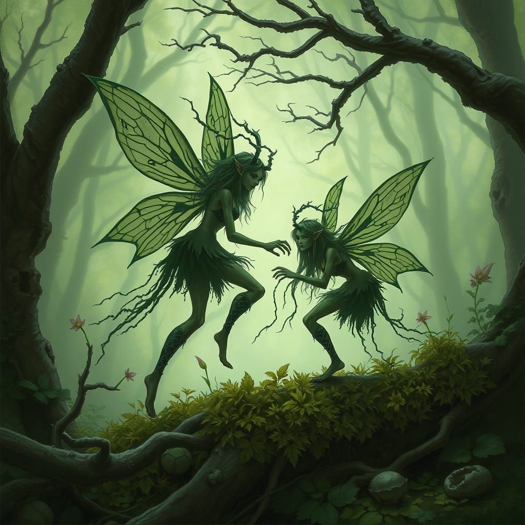 Ethereal Eldritch Forest Fairies in Whimsical Art