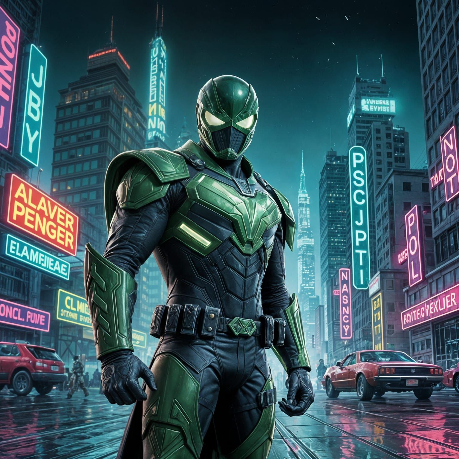 Green Psycho Ranger in Comic Book Art Style