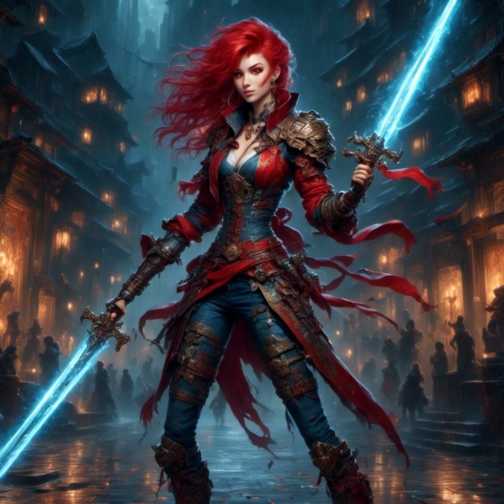 Anime RPG Warrior with Glowing Sword