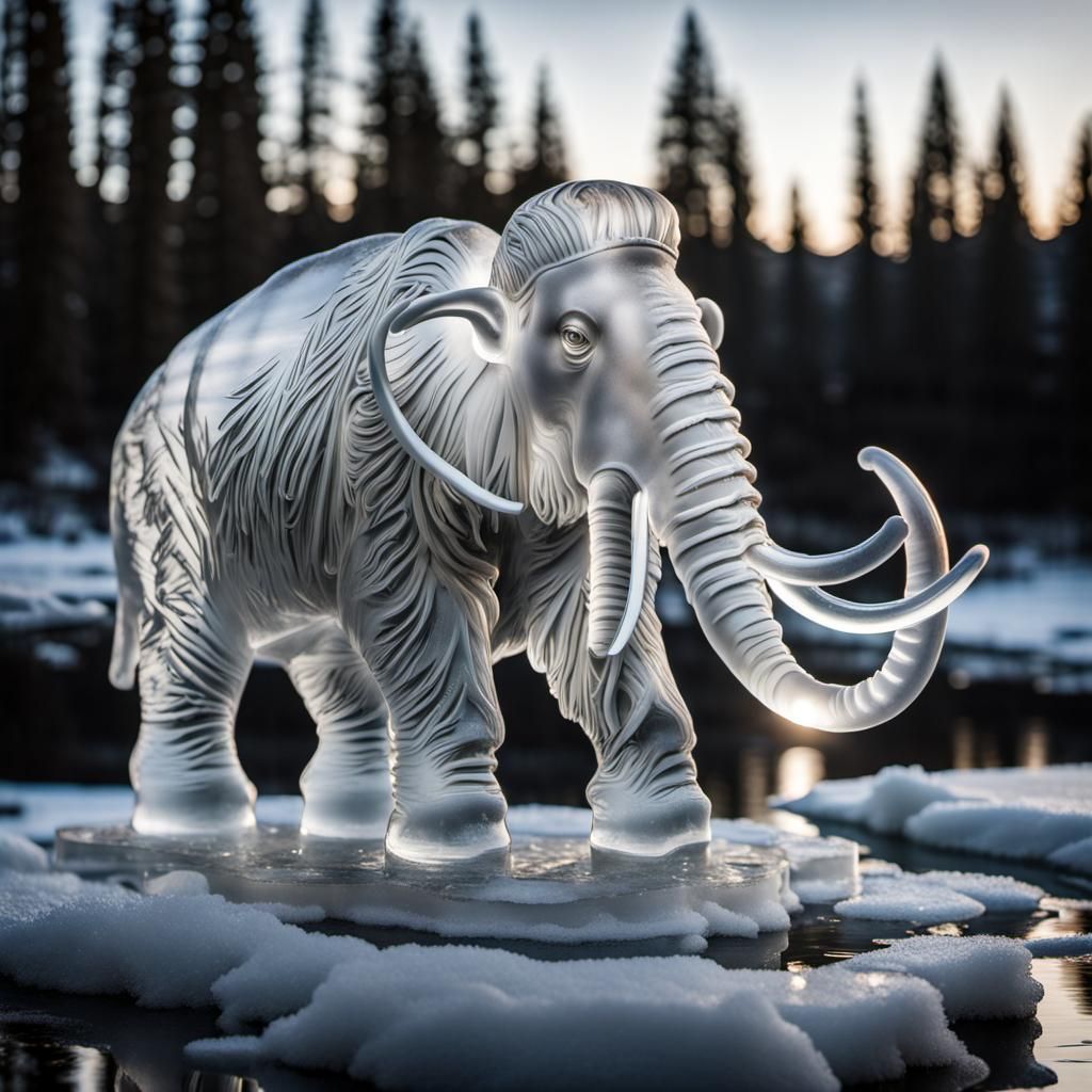 Intricate Ice Sculpture of Woolly Mammoth