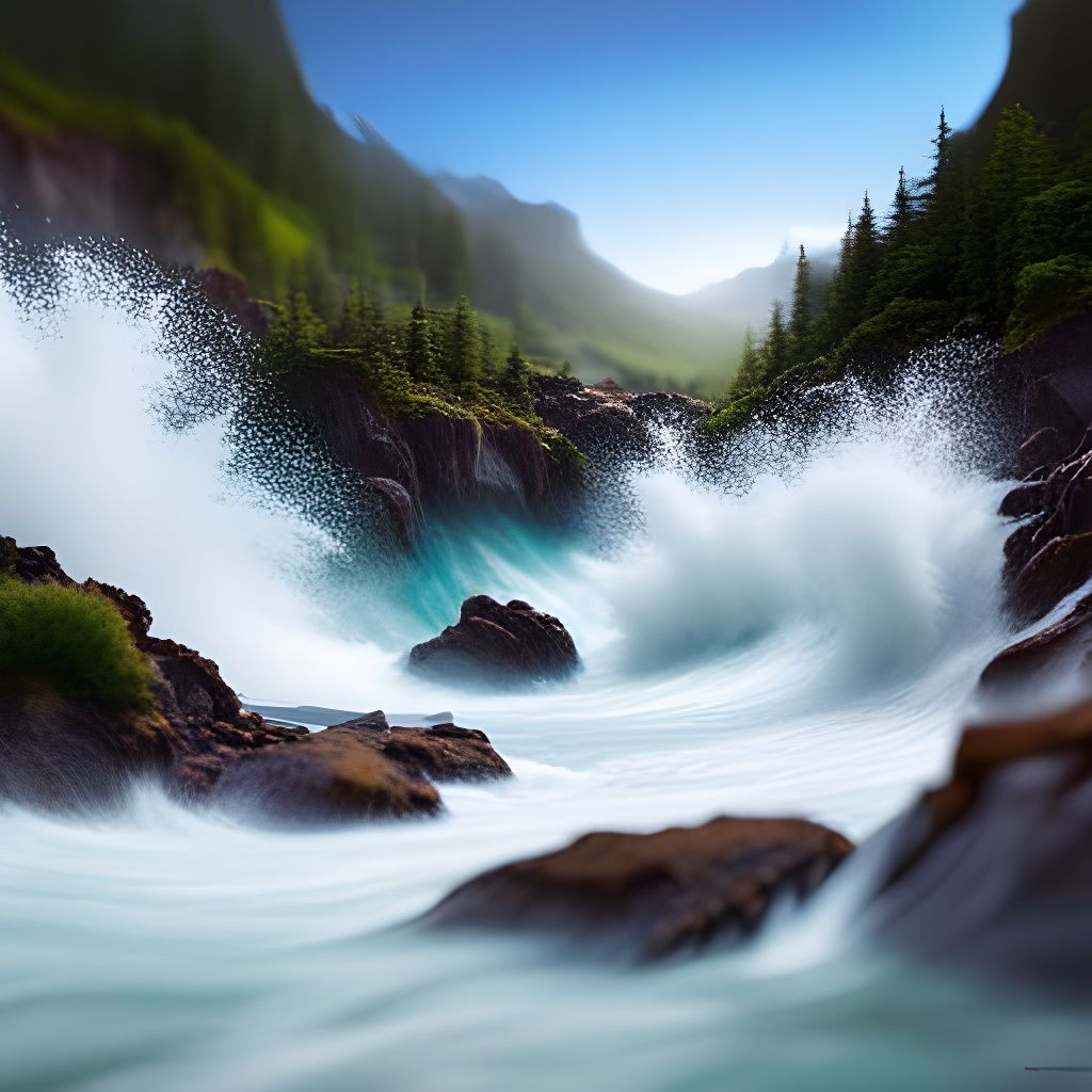Alpine Mountain River Tsunami in Detailed Matte Painting