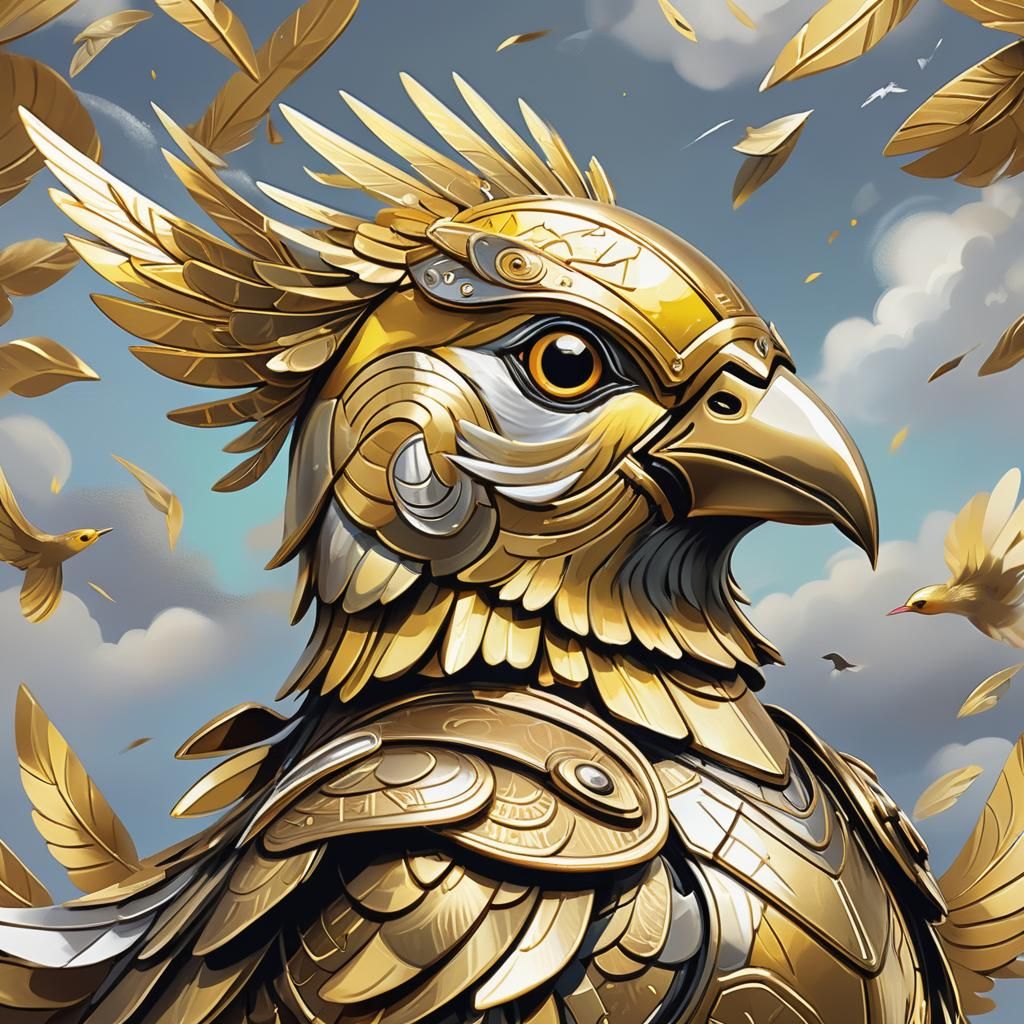 Golden Armored Pidgey in Doodle Art Style
