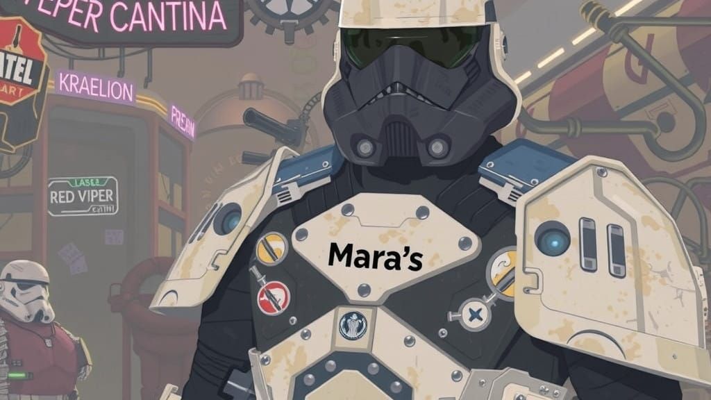 Cyberpunk Stormtrooper in Dimly Lit Alleyway on Alien Moon