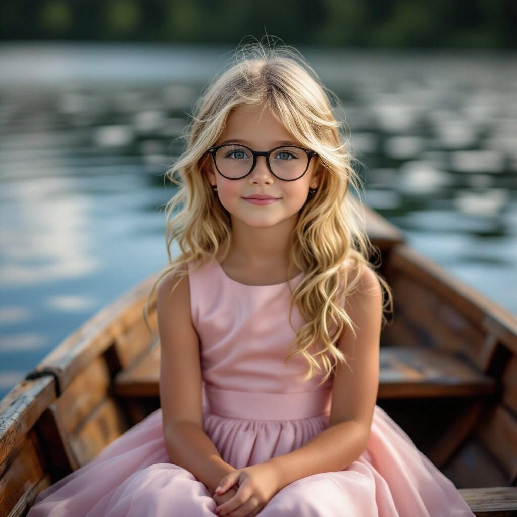 Girl in Pink Dress on Cloudy Lake, Portrait Photography