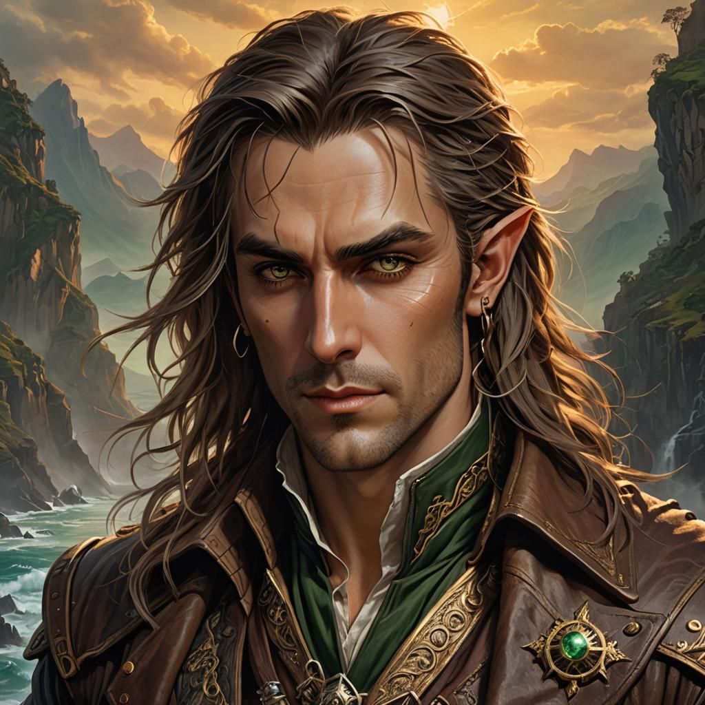 High Elf Pirate Lord Portrait in Fantasy Style