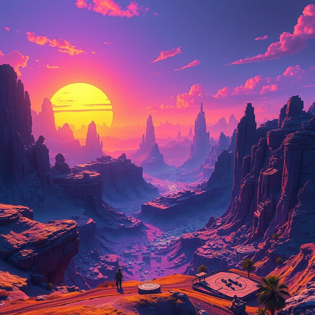 Cyberpunk Dreamscape in Vibrant Blues and Purples