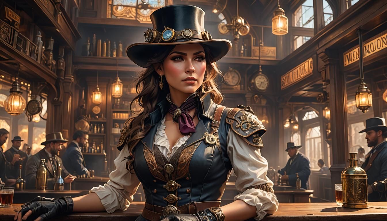 Steampunk Gunslinger Portrait in Wild West Saloon