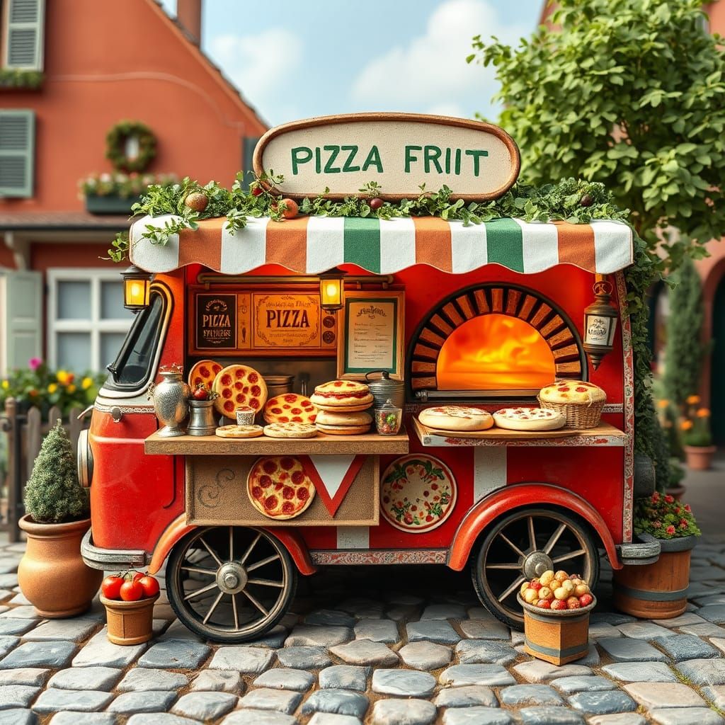 Charming Italian Pizza Van in Village Street