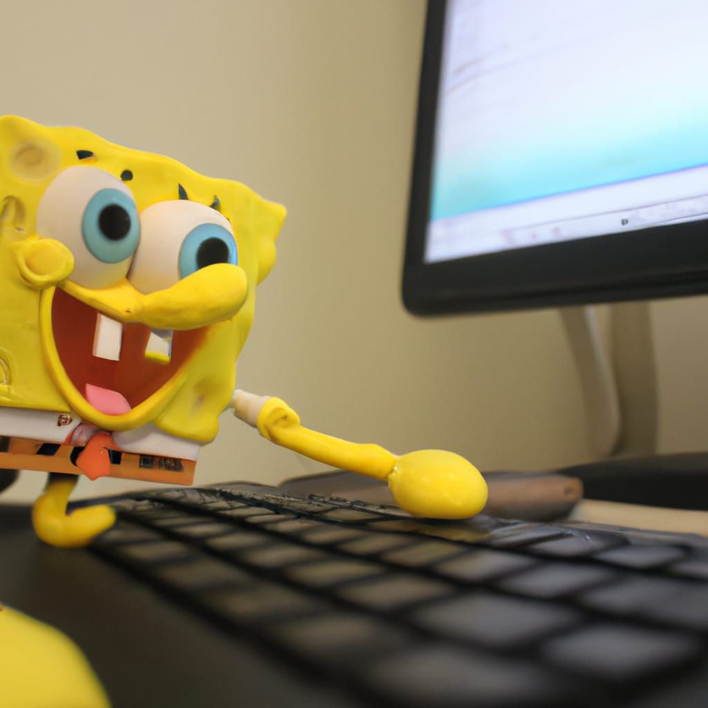 Spongebob Working on Computer in Miami