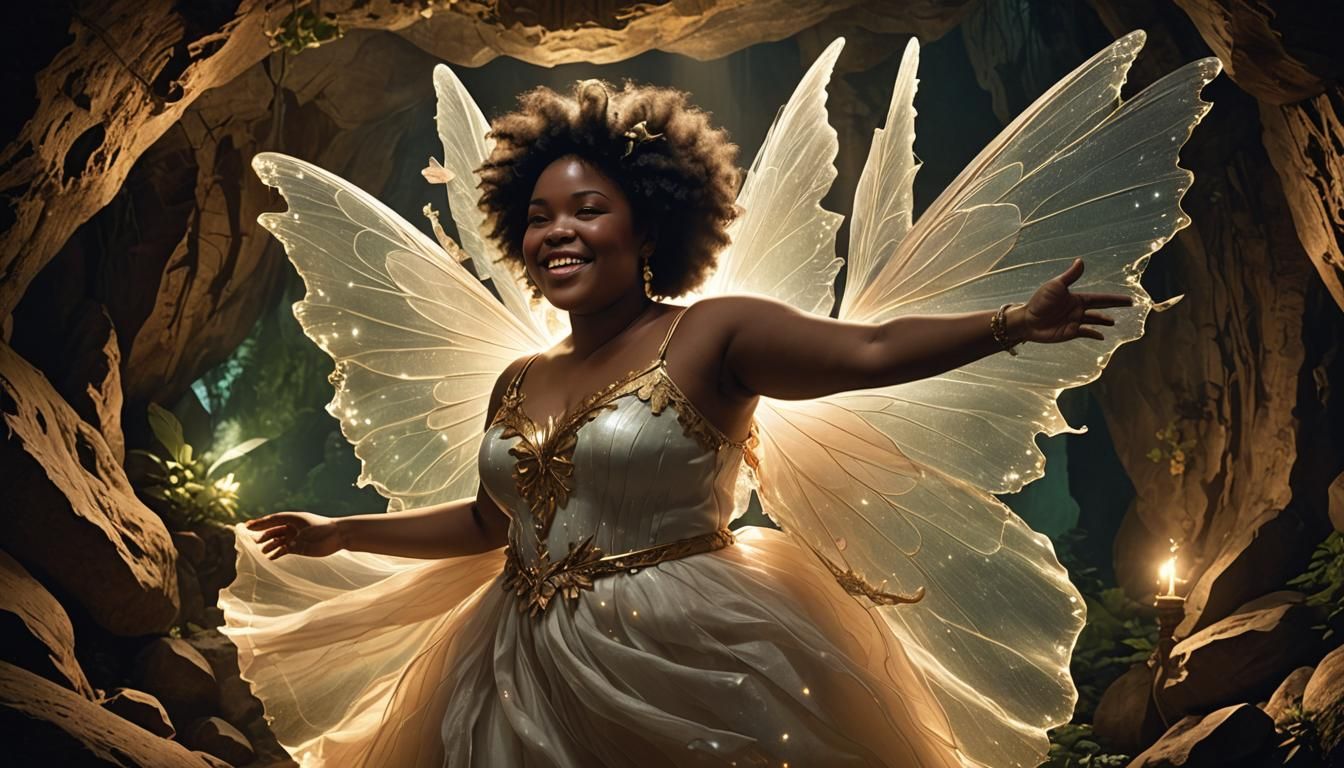 Ethereal Afro-Cuban Fairy in Underground Cave