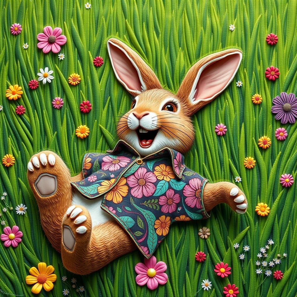 Joyful Bunny in Quilted Meadow