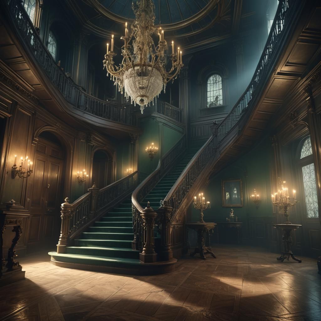 Grand Victorian Staircase with Ghosts in Unreal Engine