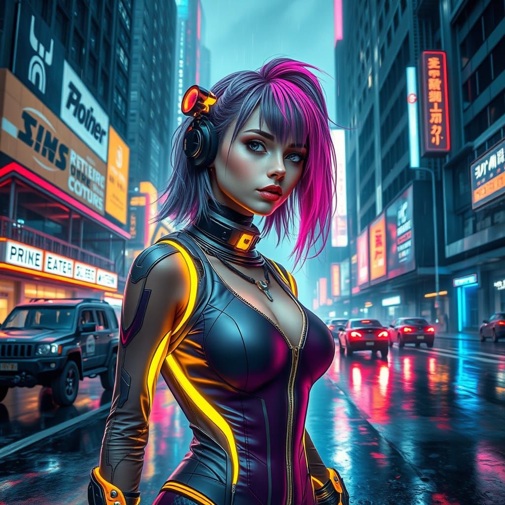 Cyberpunk Girl in Futuristic Cityscape
