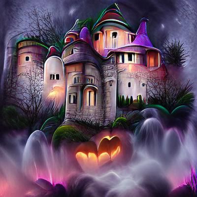 Enchanted Castle and Haunted House Scene