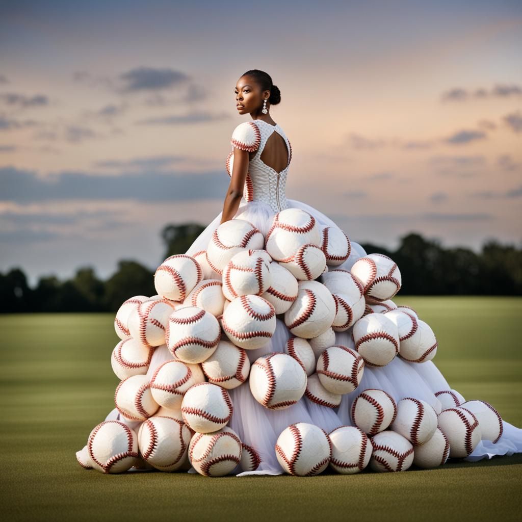 Model in Baseball Ballgown on Runway