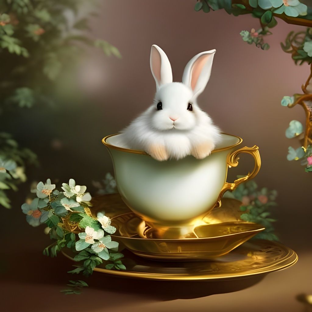 Adorable Bunny in Teacup: Hyperdetailed Concept Art