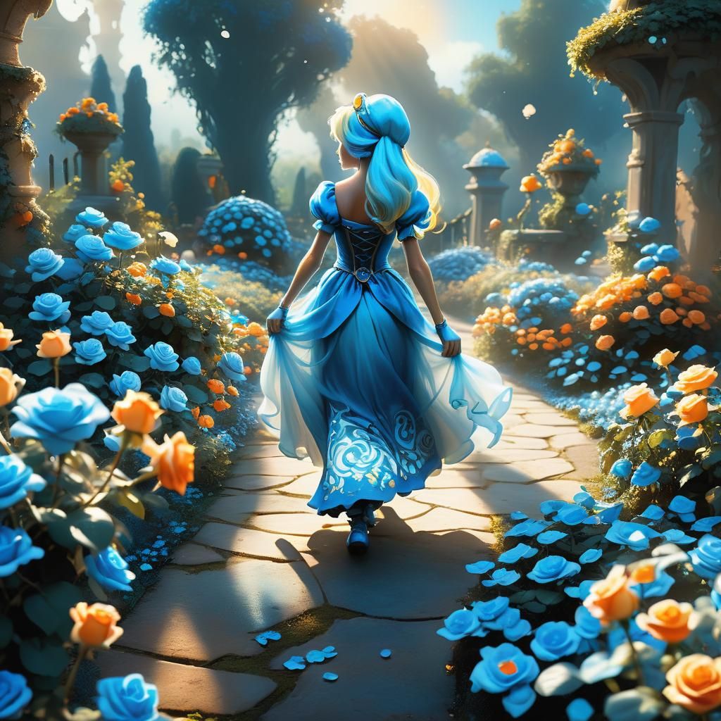 Smurfette in Blue Rose Garden: Fantasy Concept Art