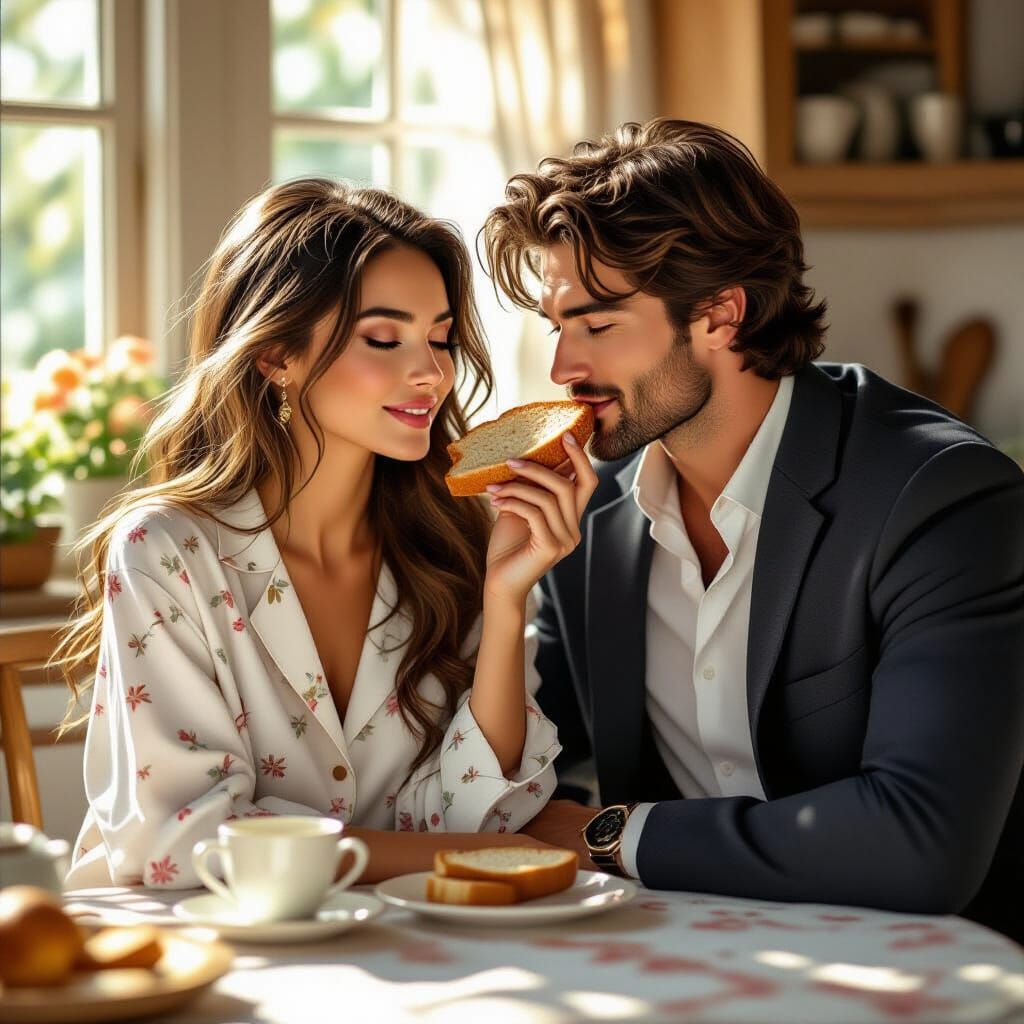 Romantic Kitchen Scene in Art Nouveau Style