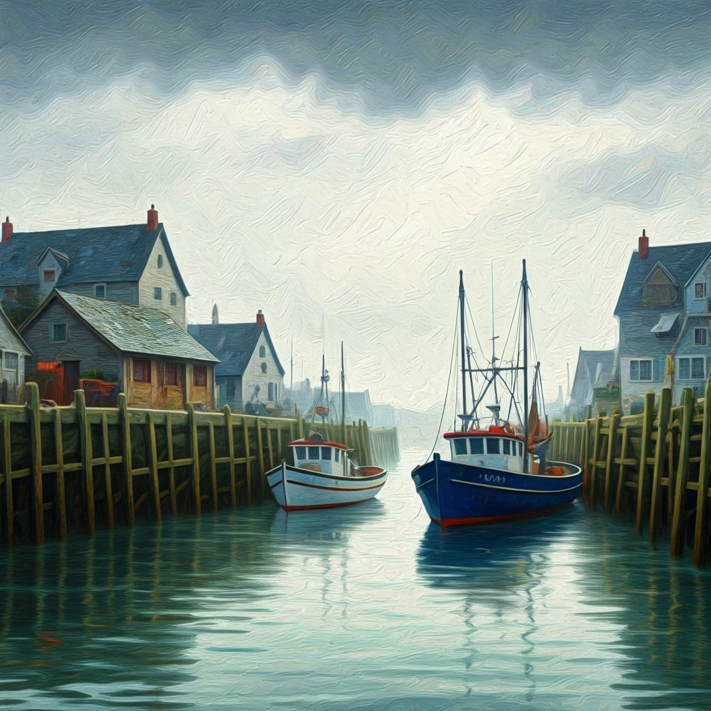 Rainy Seaside Village in Impressionistic Style