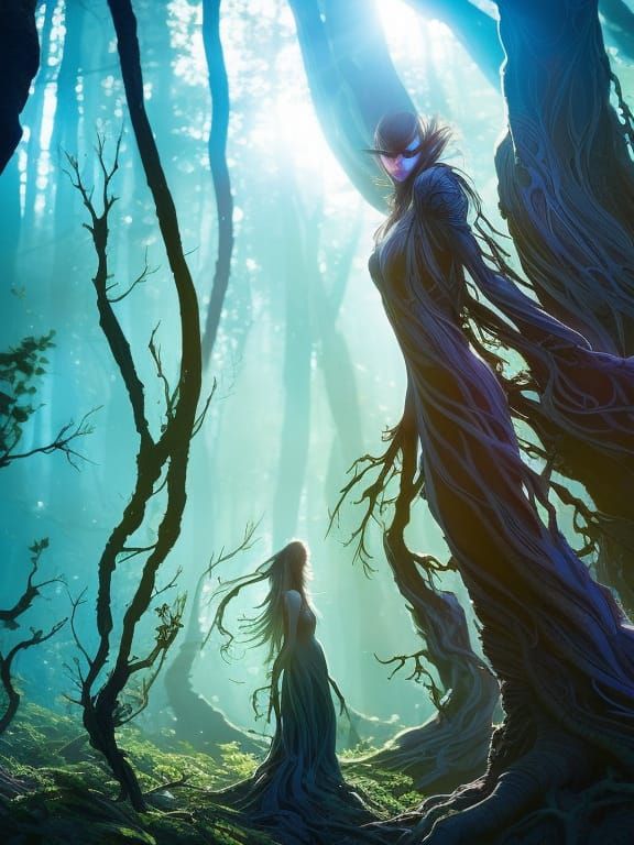 Shadowy Goddess Portrait in Magic Forest