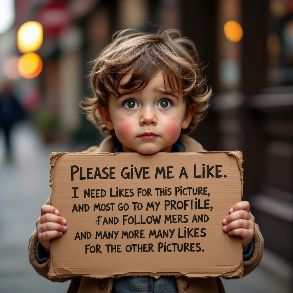 Vulnerable Boy Holding Sign with Emotional Eyes