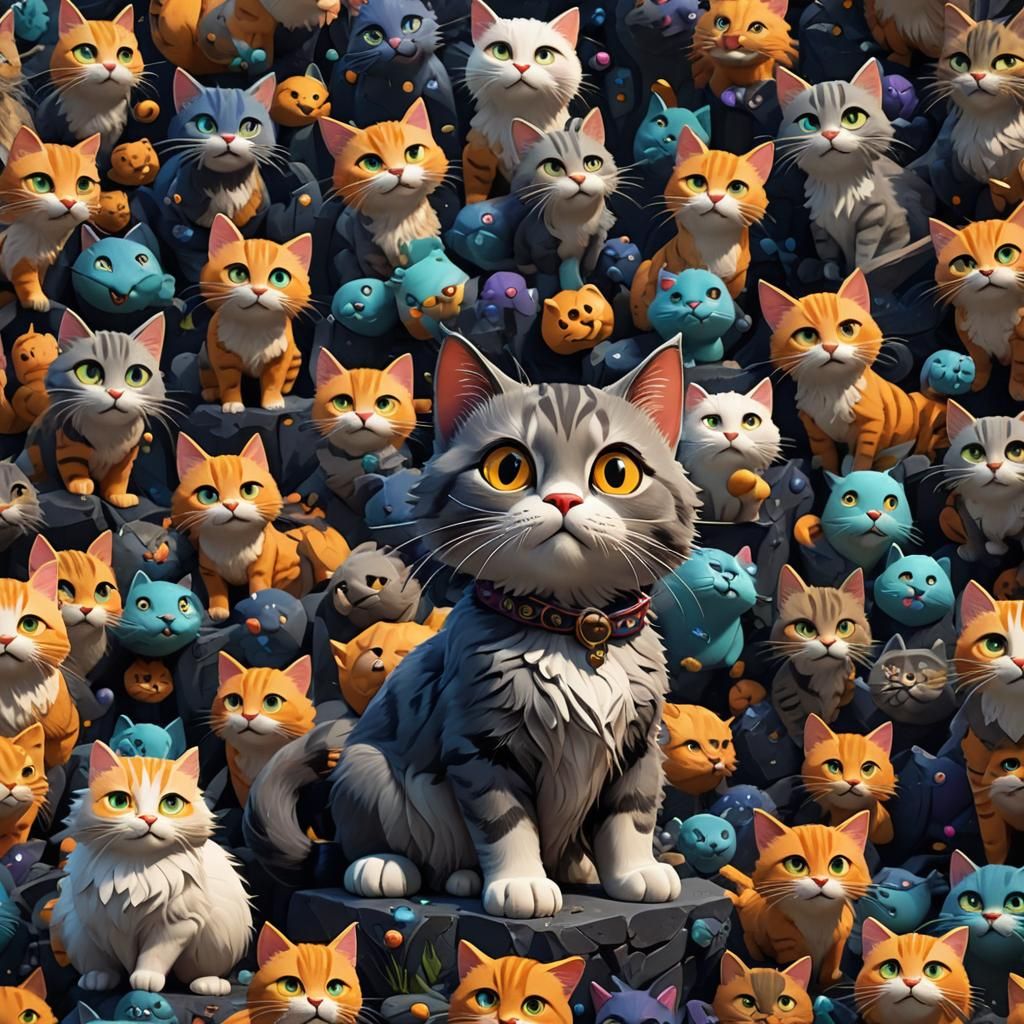 Fantastical Cartoon Cat in Detailed Matte Painting