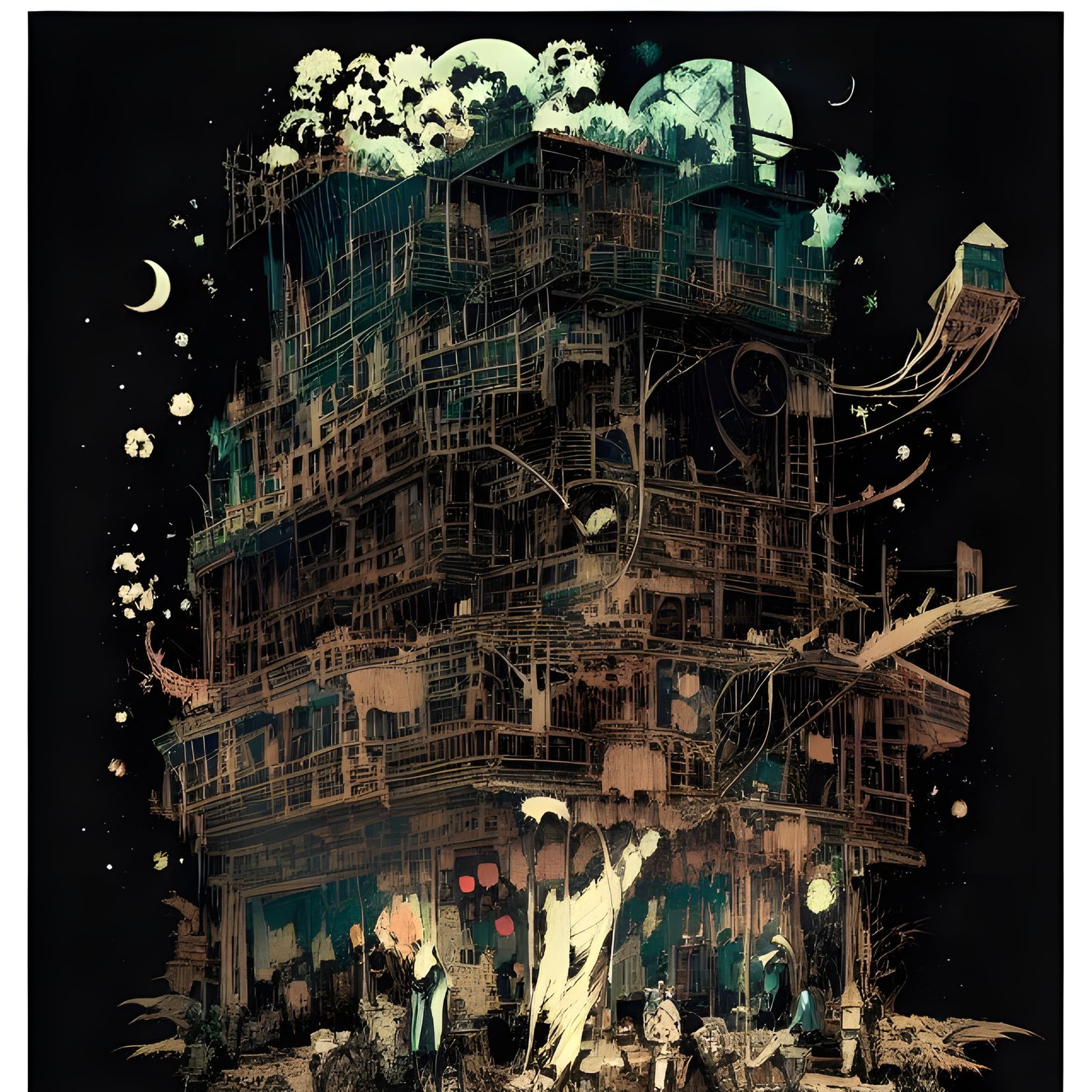 Intricate Cel-Shaded T-Shirt Design on Black