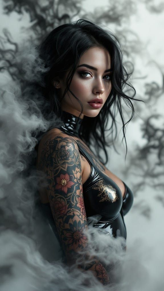 Ethereal Modern Muse in Expressionist Ink and Gold