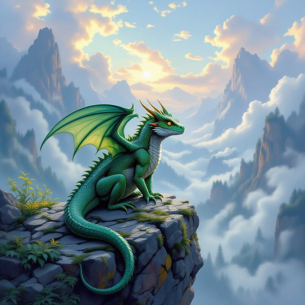 Basilisk Overlooking Landscape in Ethereal Fantasy Style