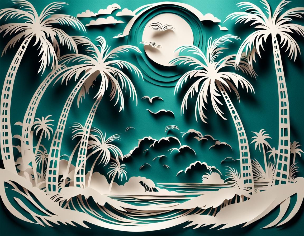 Kirigami Hurricane: Intricate Paper-Cut Palm Trees
