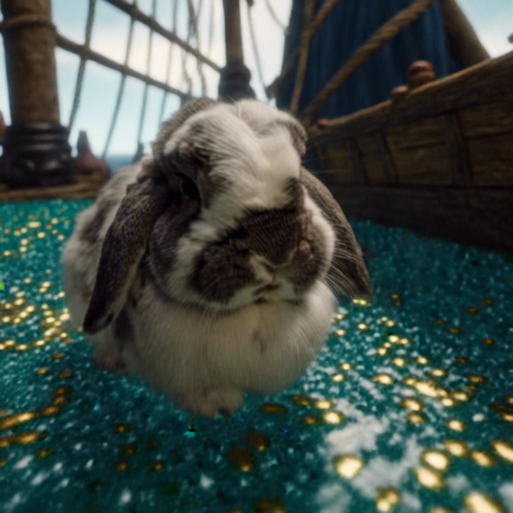 Holland Lop Rabbit Pirate on Ship: Digital Art